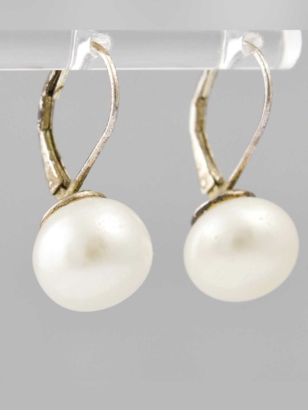 Vintage Genuine Pearl Sterling Silver Leverback Earrings